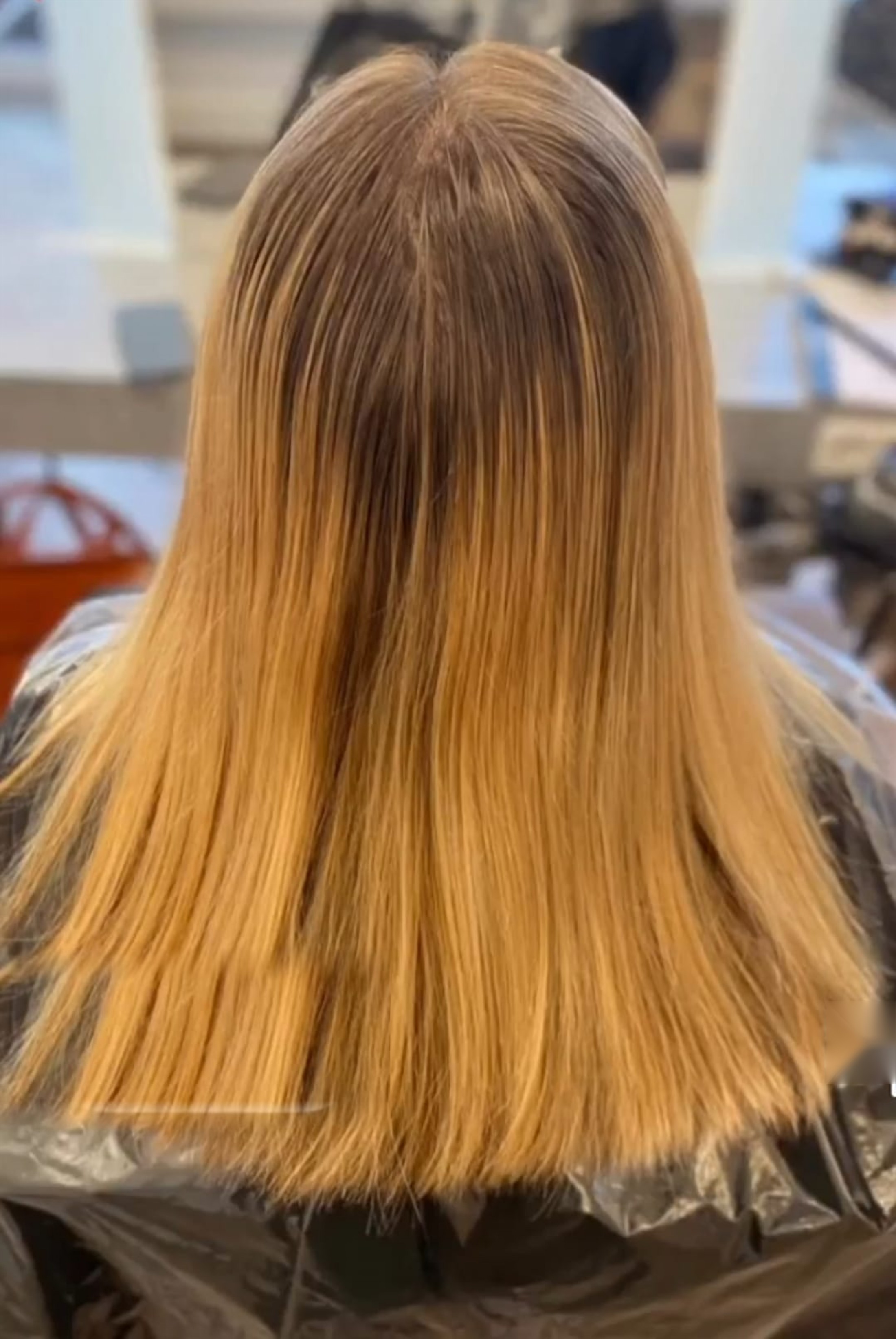 Vor der Colorierung – Langes, naturell dunkles Haar ohne Highlights